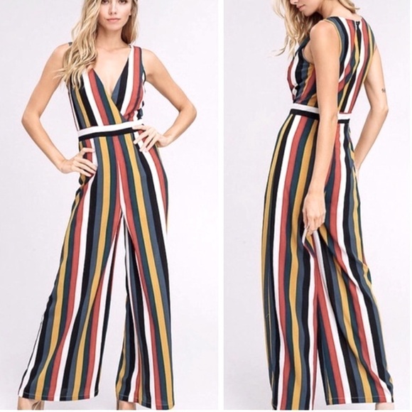 CAUTION TO THE WIND Multi Colored Striped Jumpsuit - Picture 1 of 8